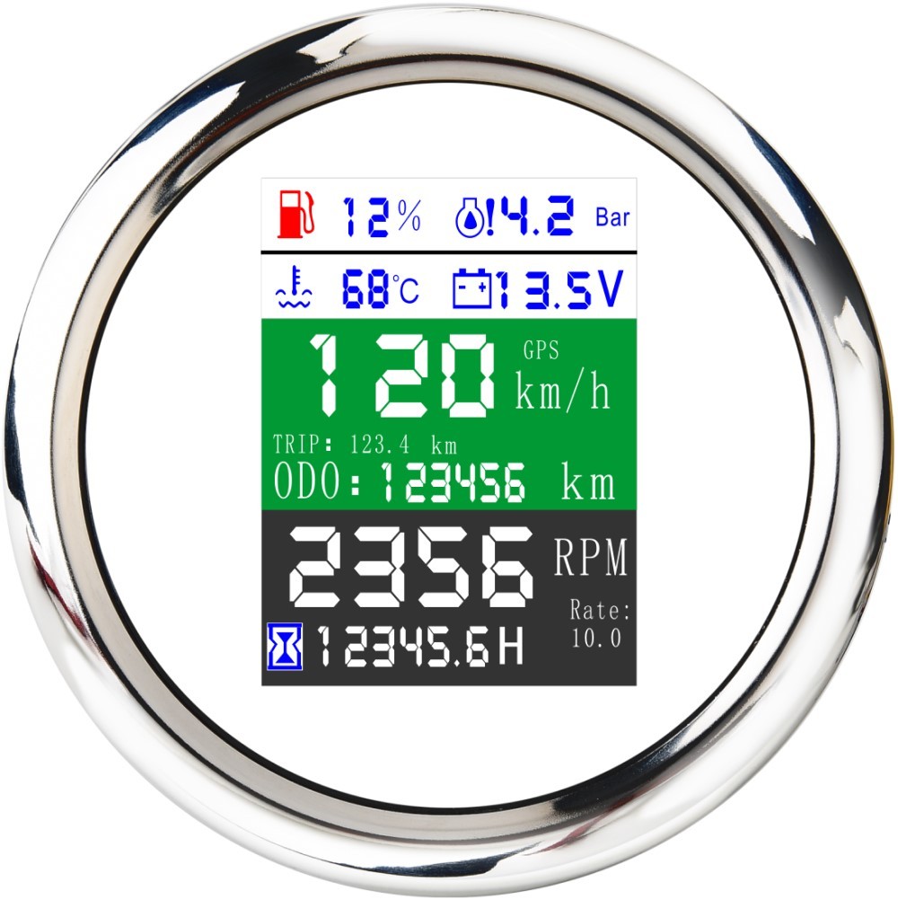 WS ELING 6-in-1 Multi-Functional Adjustable GPS Speedometer Tachometer Voltmeter Oil Pressure Fuel Level Water Temp Gauge 9-32V 85mm 